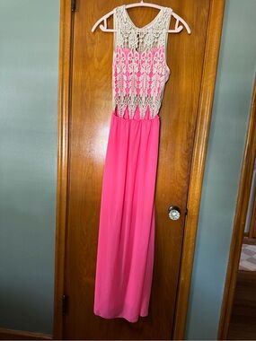 Women’s Pink Lace-Top Maxi Dress